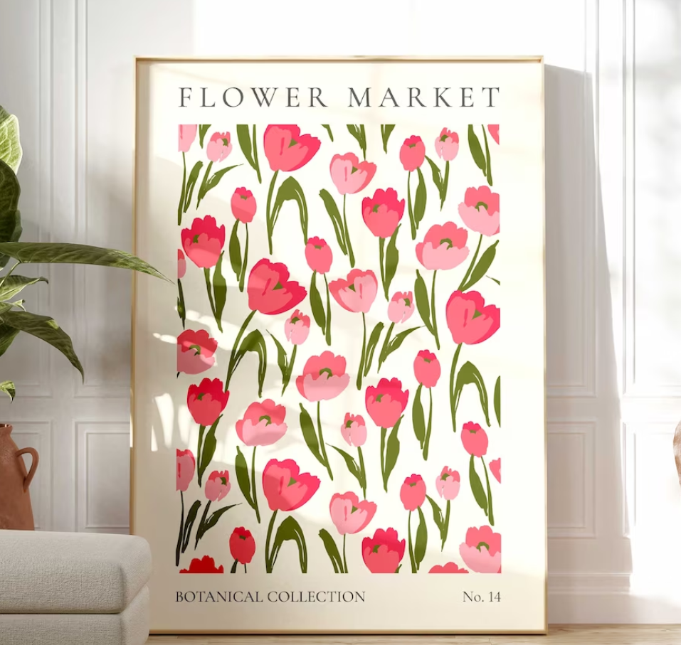 Matisse style flower market print with tulips