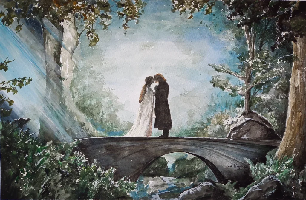 Lord of the Rings 'upon the bridge' print fantasy romance art